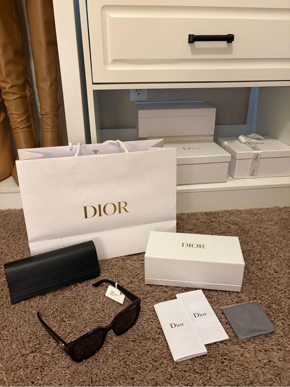 Authentic Dior Glow Black Sunglasses with Gold Logo Accent New in Box